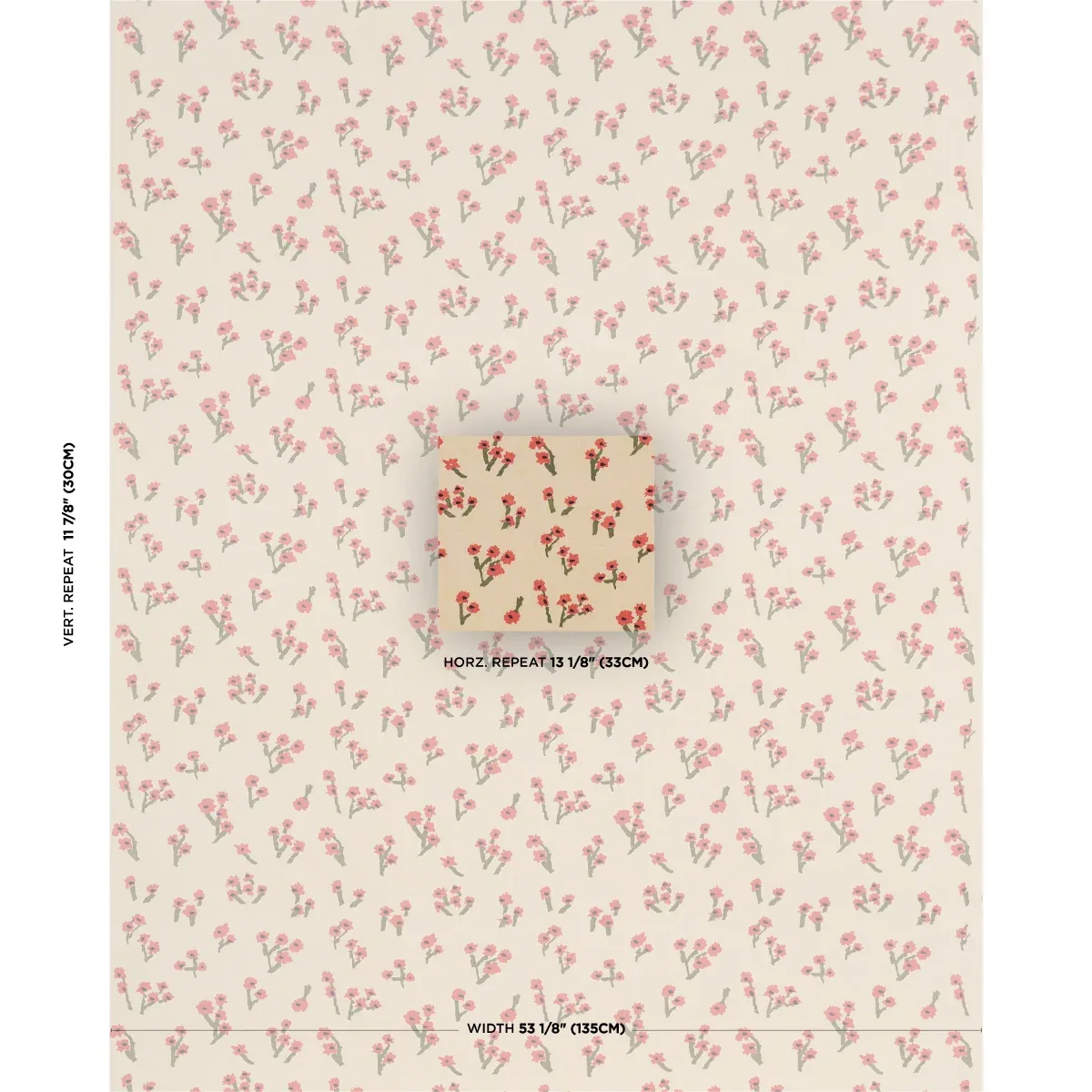 ROSIE POSY Fabric – RED | Schumacher | Wallpaper Twins ROSIE POSY fabric RED color by Schumacher