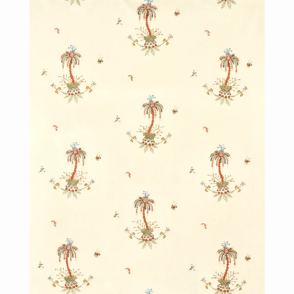 Royal Poinciana Hand Embroidery fabric MULTI ON CREME color by Schumacher
