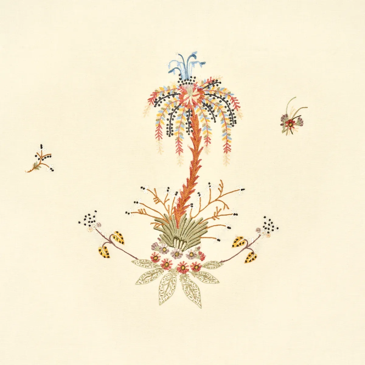 Royal Poinciana Hand Embroidery fabric MULTI ON CREME color by Schumacher