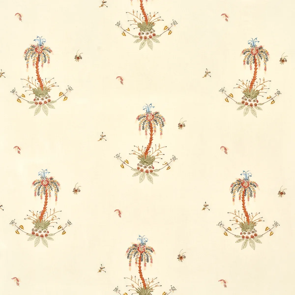 Royal Poinciana Hand Embroidery fabric MULTI ON CREME color by Schumacher