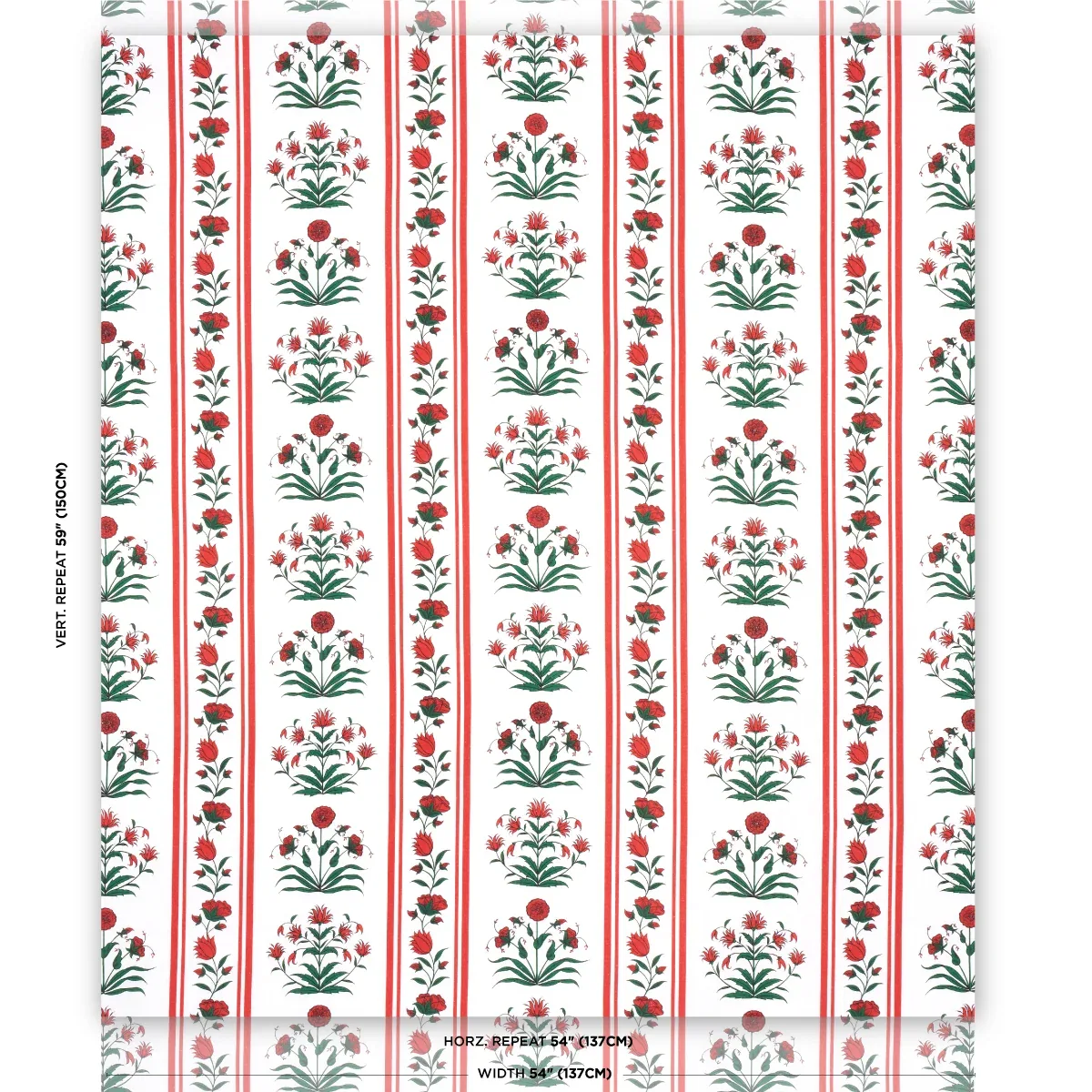 ROYAL POPPY STRIPE fabric RED color by Schumacher