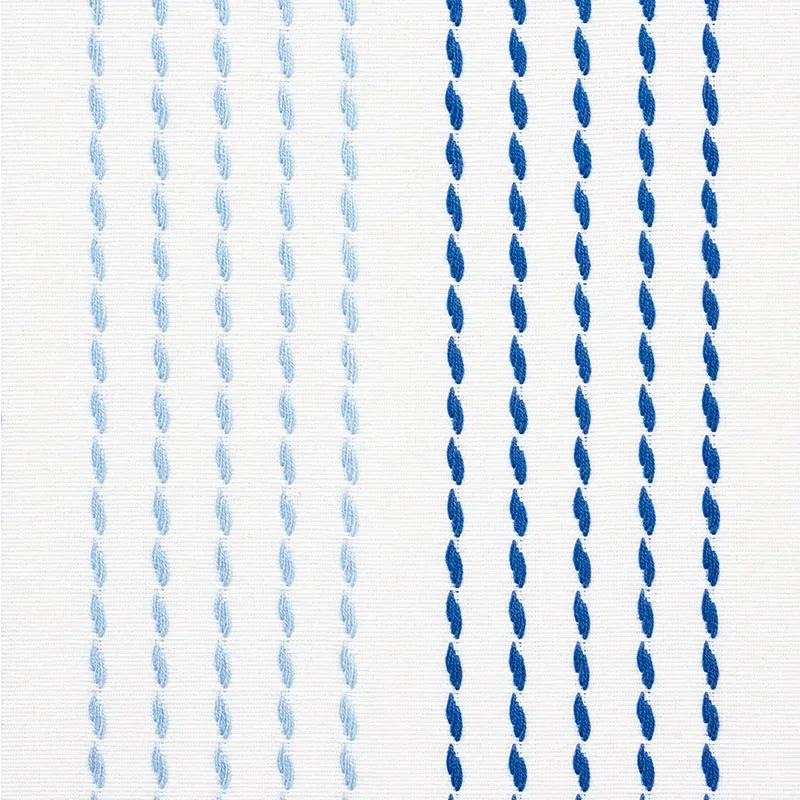 RUNNING STITCH Fabric – BLUES | Schumacher | Wallpaper Twins RUNNING STITCH fabric BLUES color by Schumacher