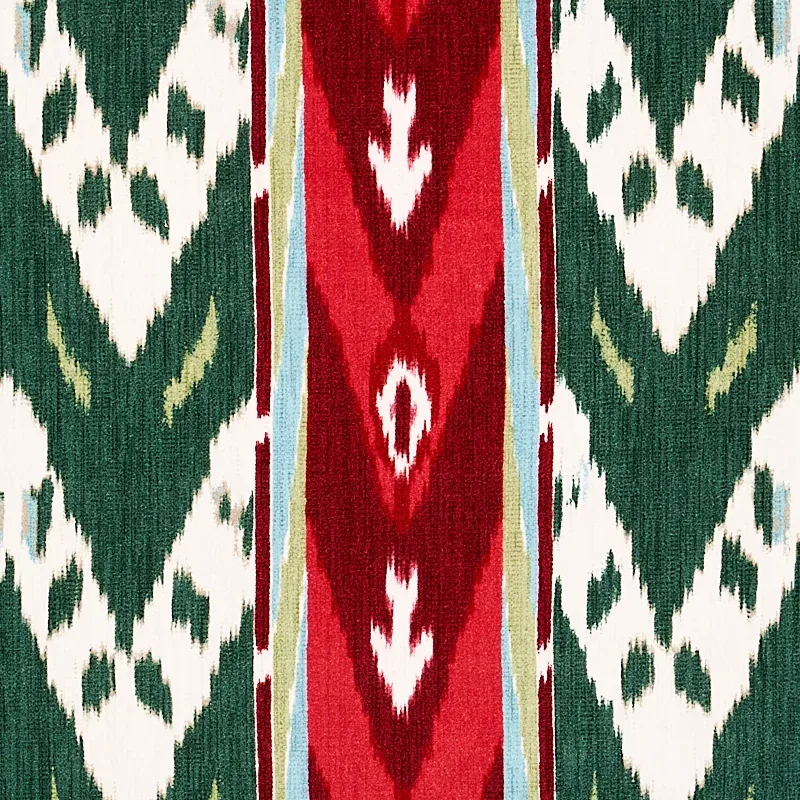 SAMAR IKAT VELVET fabric GREEN color by Schumacher