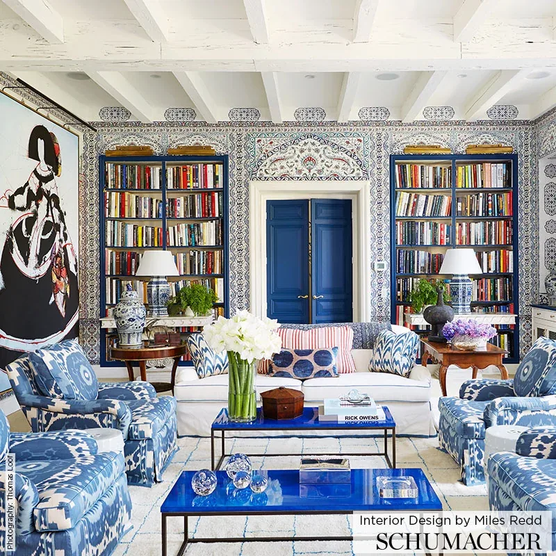 SAMARKAND IKAT II fabric PORCELAIN color by Schumacher