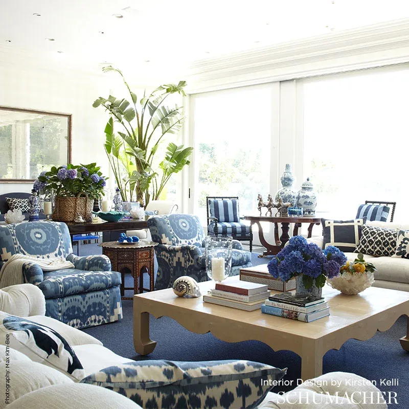 SAMARKAND IKAT II fabric PORCELAIN color by Schumacher