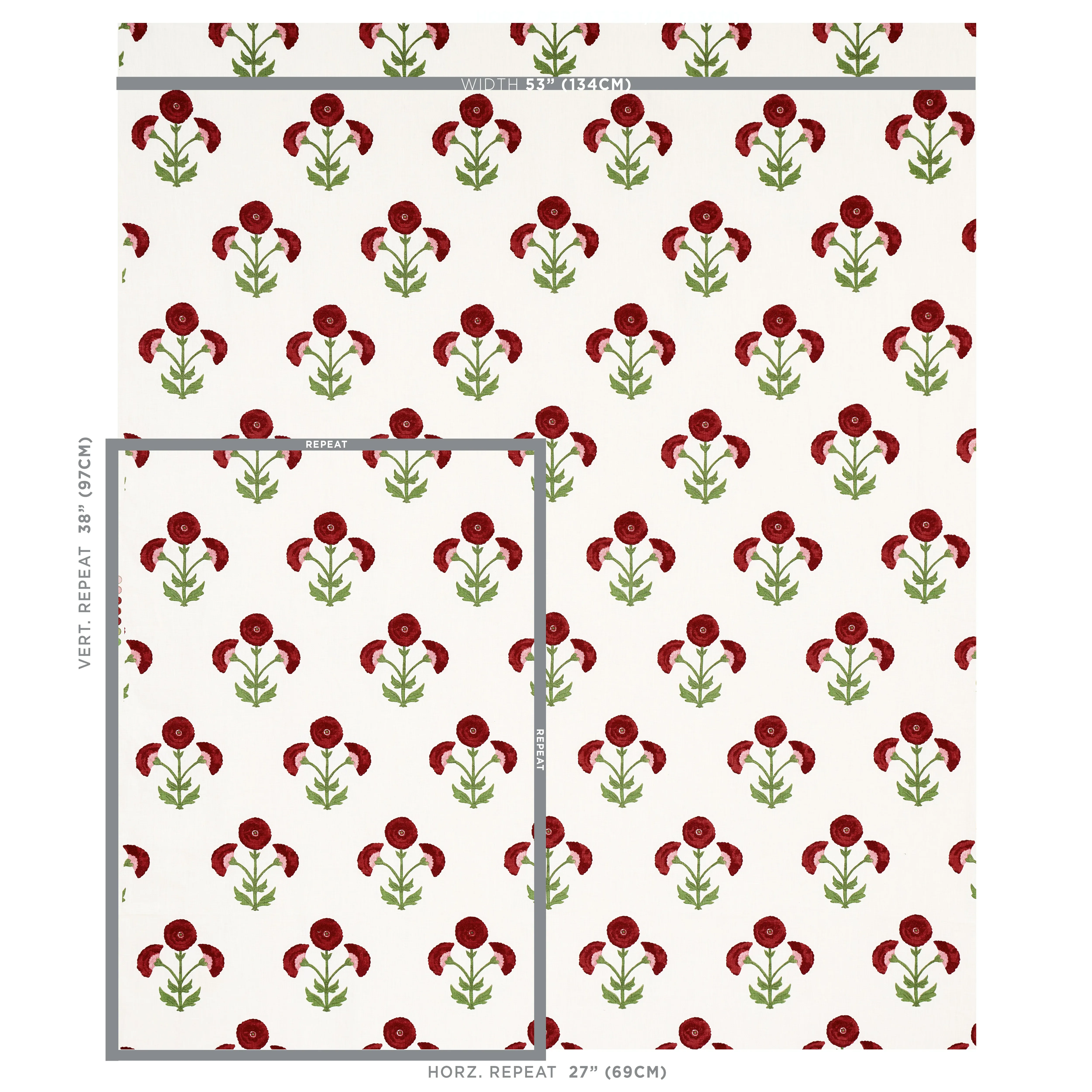 Saranda Flower Embroidery Fabric – CARDINAL | Schumacher | W Saranda Flower Embroidery fabric CARDINAL color by Schumacher