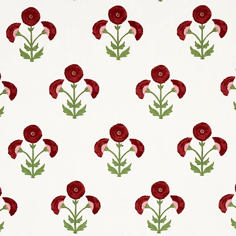 Saranda Flower Embroidery fabric CARDINAL color by Schumacher