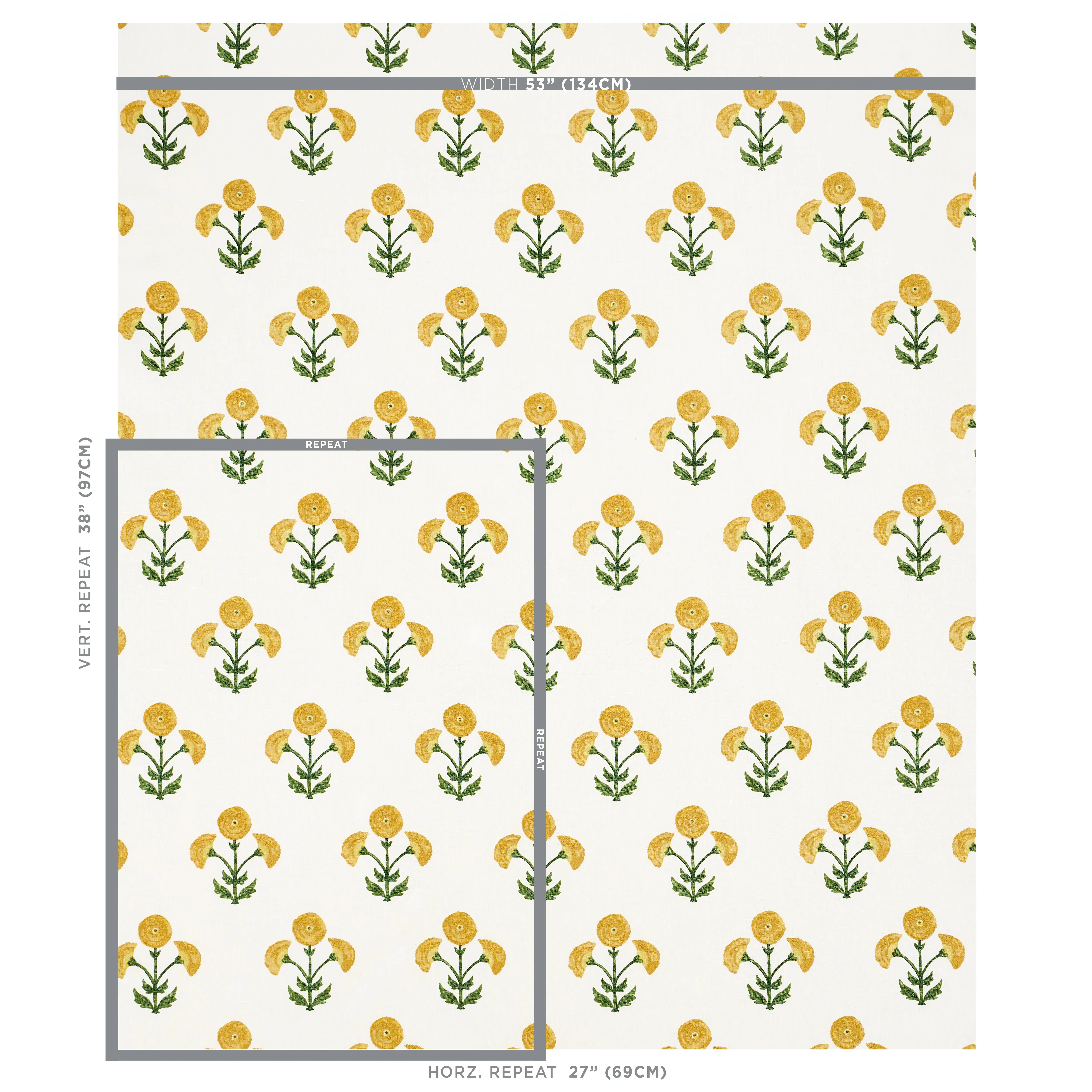 Saranda Flower Embroidery fabric MARIGOLD color by Schumacher