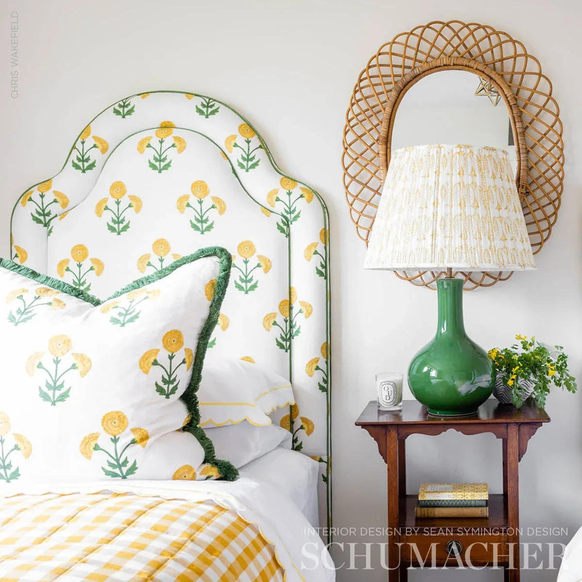 Saranda Flower Embroidery fabric MARIGOLD color by Schumacher