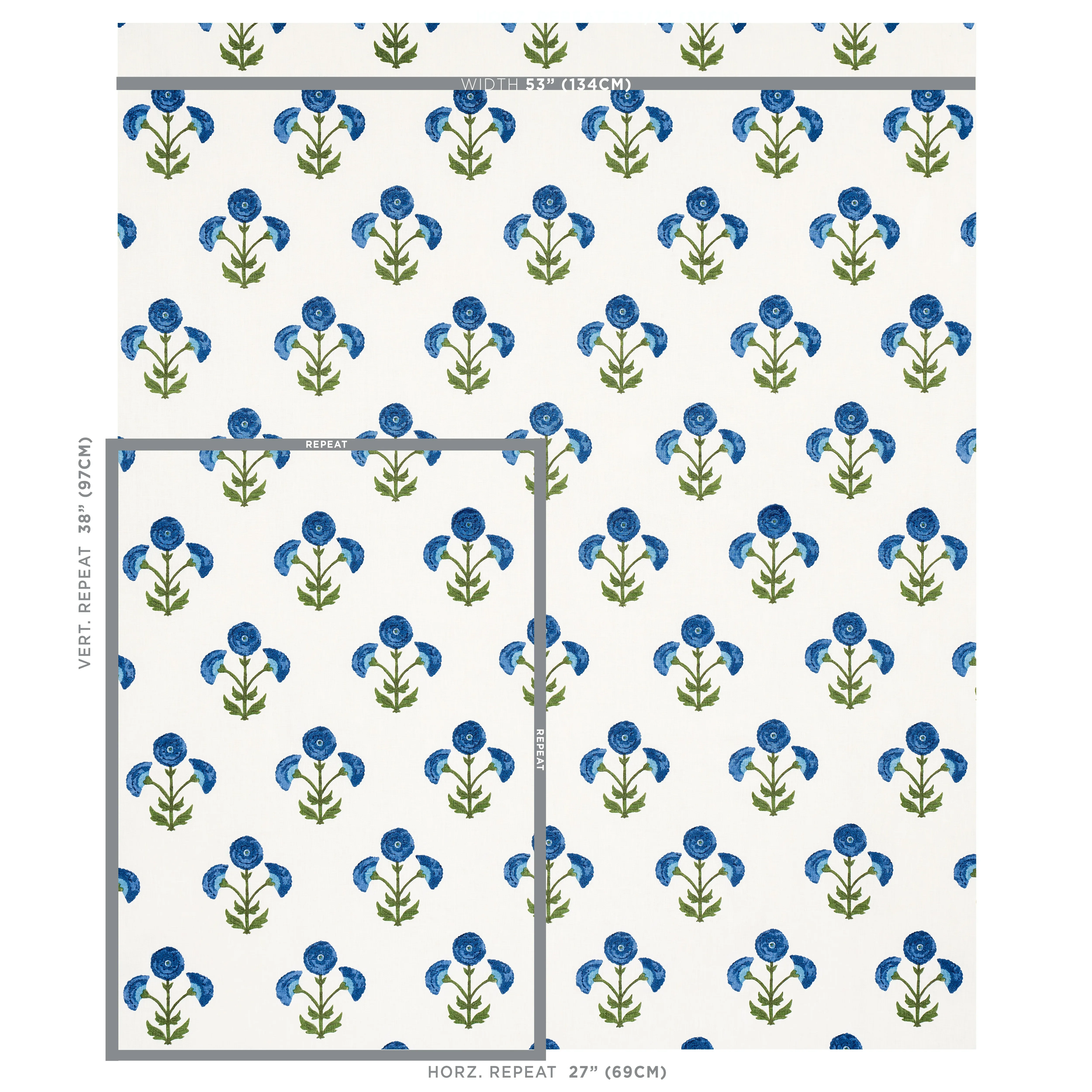 Saranda Flower Embroidery fabric ROYAL color by Schumacher