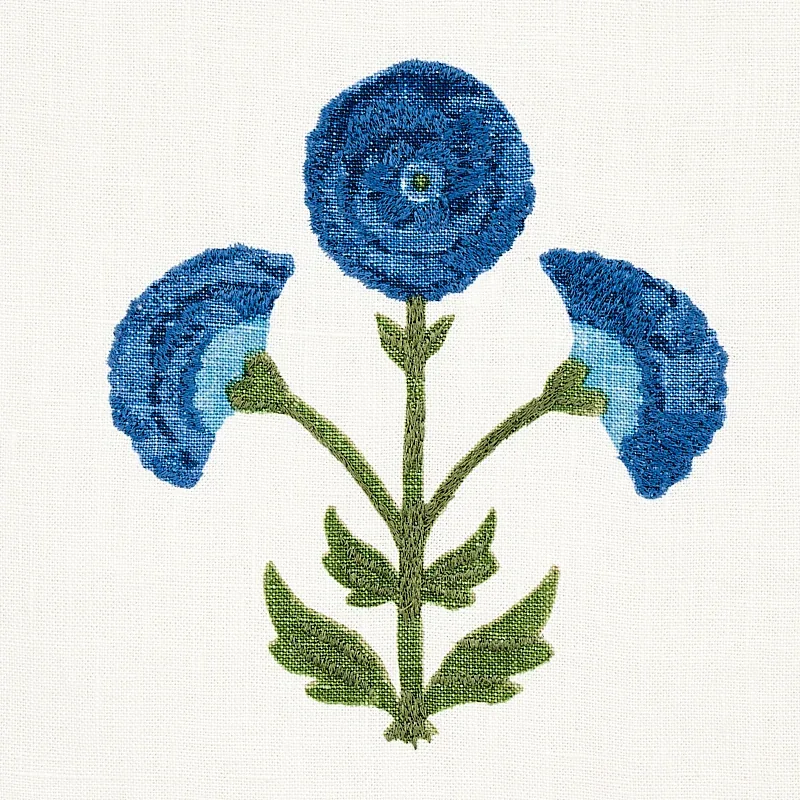 Saranda Flower Embroidery fabric ROYAL color by Schumacher