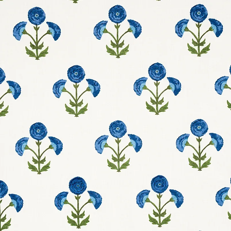 Saranda Flower Embroidery fabric ROYAL color by Schumacher