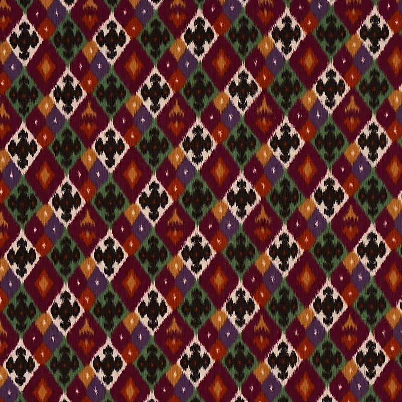 SASHA DIAMOND IKAT fabric JADE AND PLUM color by Schumacher