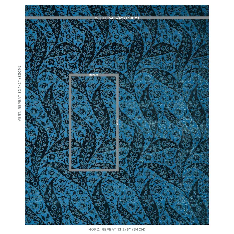 SAZ PAISLEY SILK VELVET Fabric – BLUE | Schumacher | Wallpap SAZ PAISLEY SILK VELVET fabric BLUE color by Schumacher