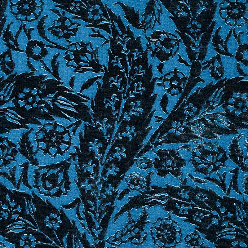 SAZ PAISLEY SILK VELVET Fabric – BLUE | Schumacher | Wallpap SAZ PAISLEY SILK VELVET fabric BLUE color by Schumacher