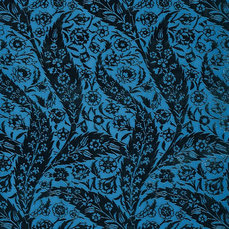 SAZ PAISLEY SILK VELVET fabric BLUE color by Schumacher