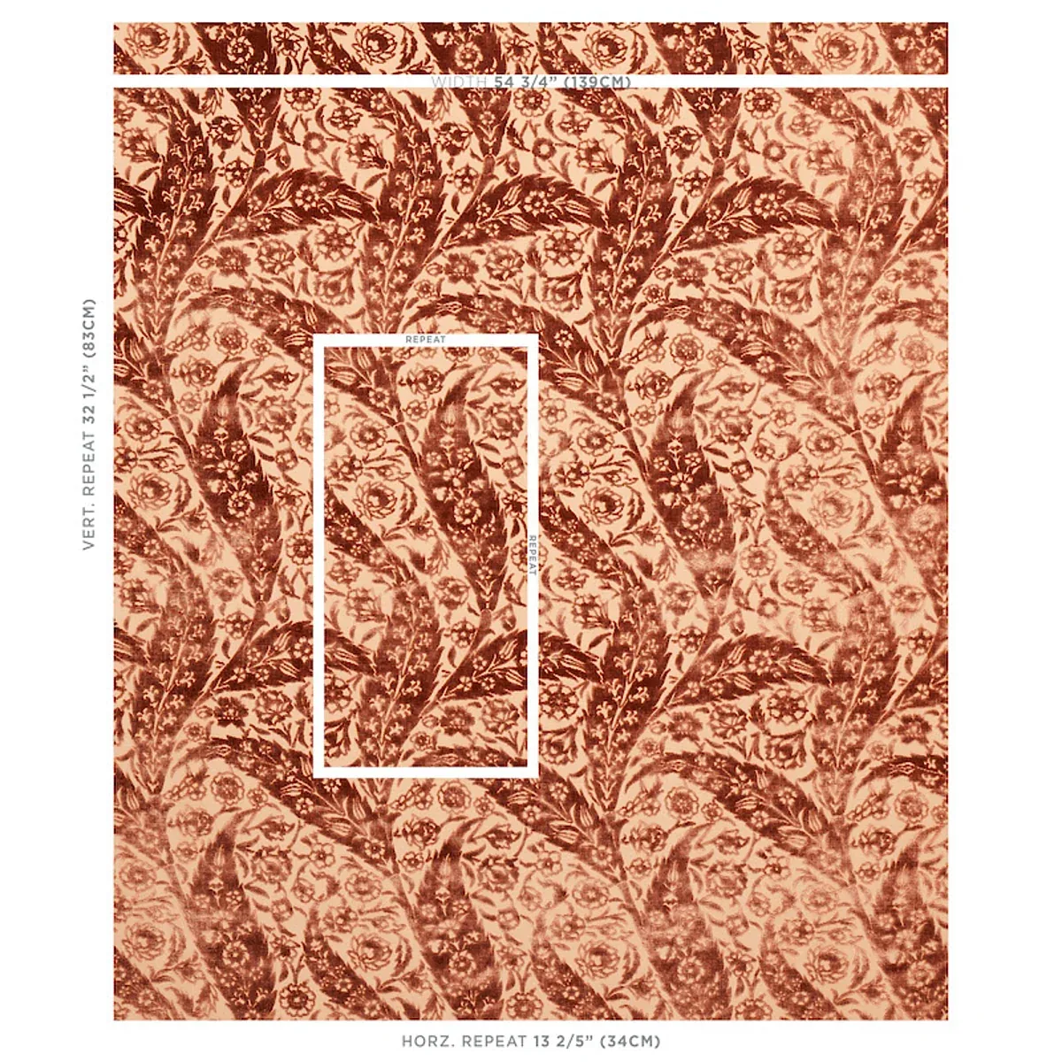 SAZ PAISLEY SILK VELVET Fabric – TERRACOTTA | Schumacher | W SAZ PAISLEY SILK VELVET fabric TERRACOTTA color by Schumacher