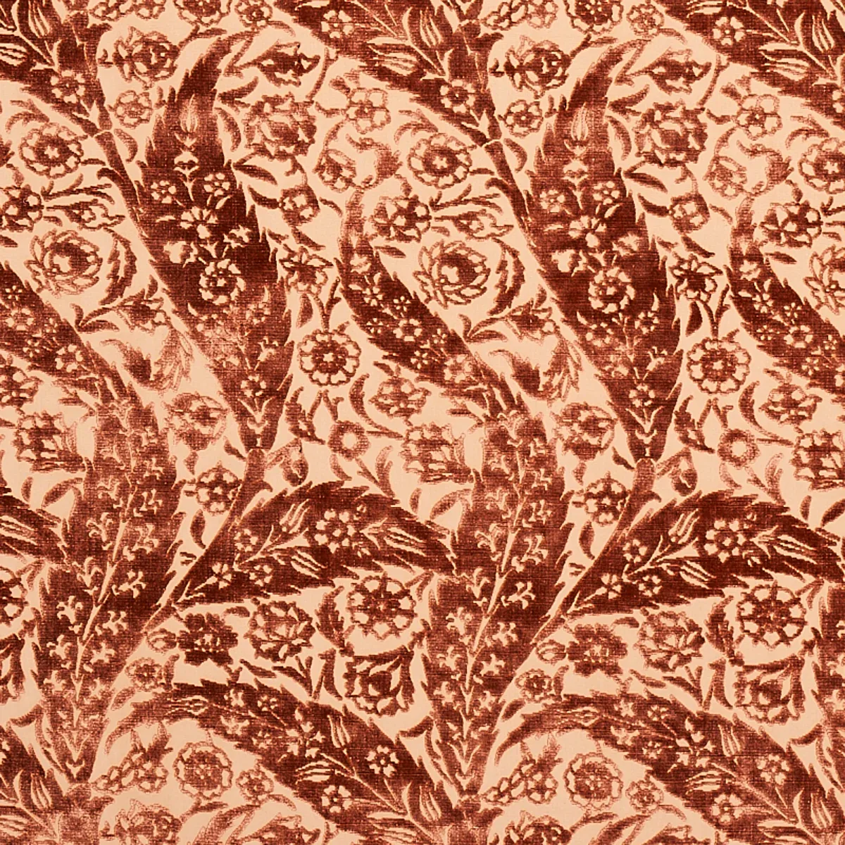 SAZ PAISLEY SILK VELVET fabric TERRACOTTA color by Schumacher