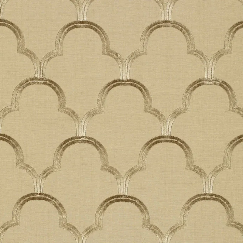 Scallop Embroidery fabric SESAME color by Schumacher