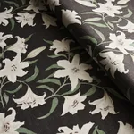 SCATTERED LILIES Fabric – CHARCOAL | Schumacher | Wallpaper SCATTERED LILIES fabric CHARCOAL color by Schumacher
