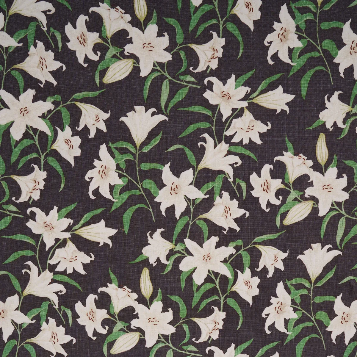 SCATTERED LILIES fabric CHARCOAL color by Schumacher