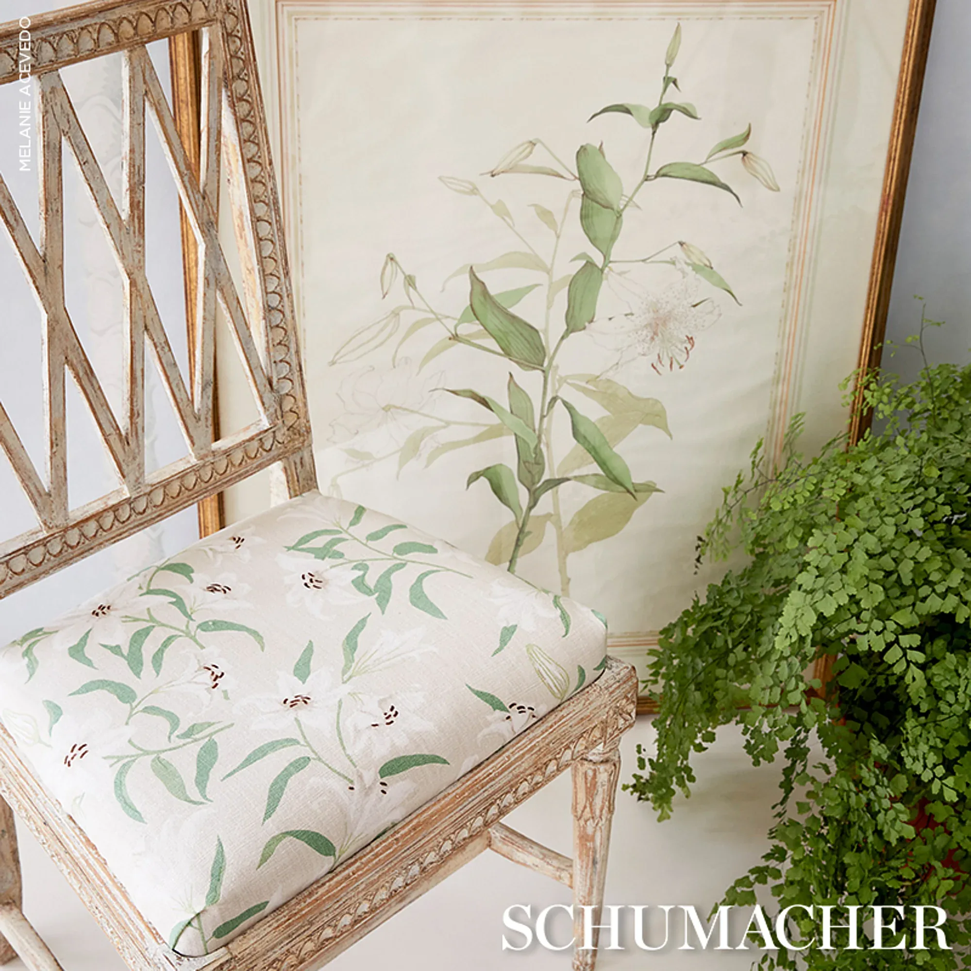 SCATTERED LILIES fabric SKY color by Schumacher
