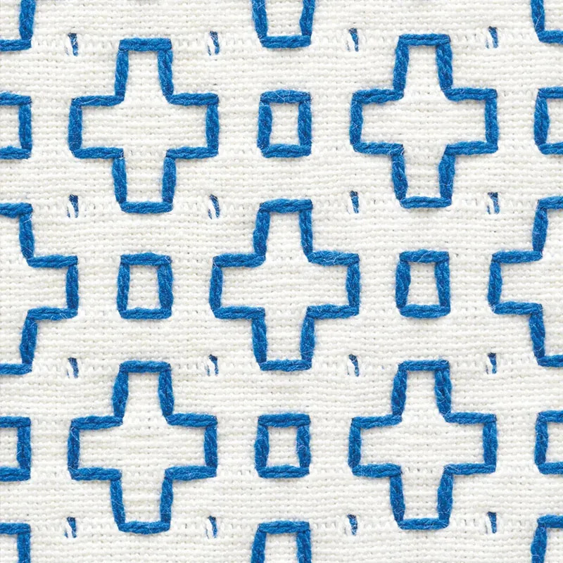 SCOUT EMBROIDERY Fabric – BLUE | Schumacher | Wallpaper Twin SCOUT EMBROIDERY fabric BLUE color by Schumacher