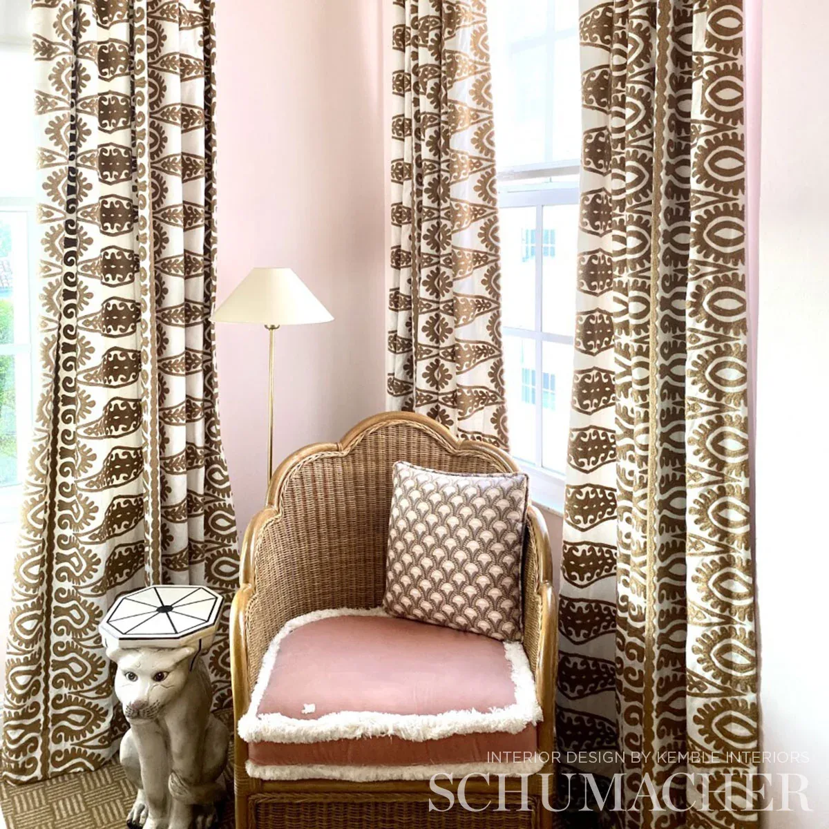 SEEMA EMBROIDERY Fabric – GOLD | Schumacher | Wallpaper Twin SEEMA EMBROIDERY fabric GOLD color by Schumacher