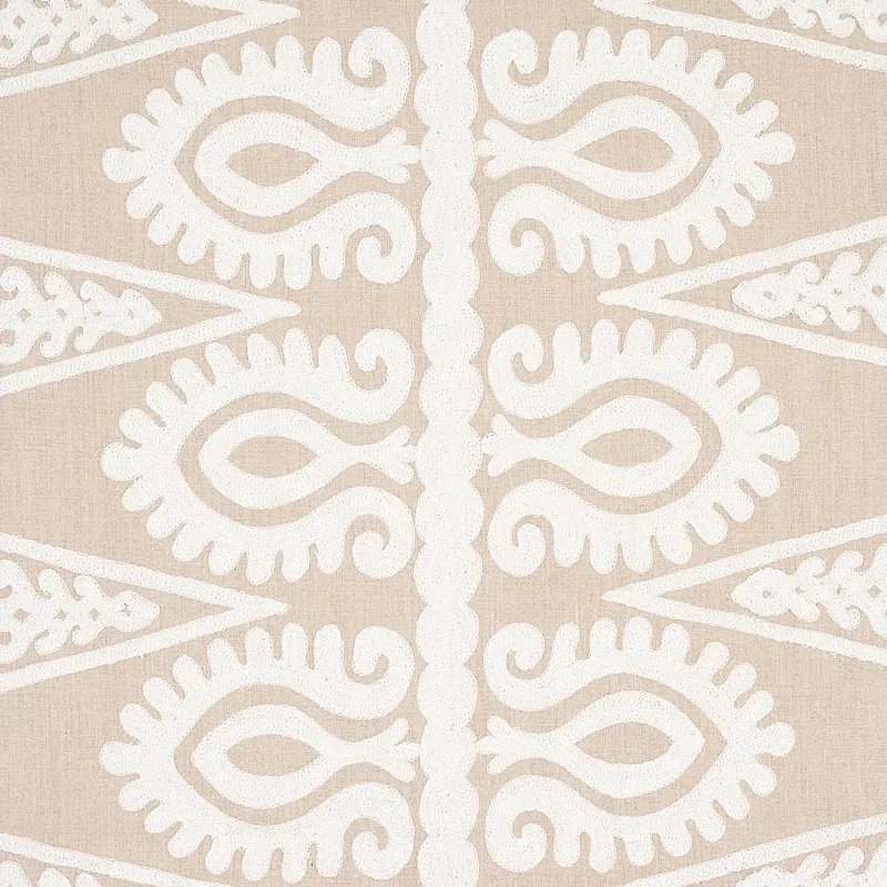 SEEMA EMBROIDERY Fabric – IVORY ON NATURAL | Schumacher | Wa SEEMA EMBROIDERY fabric IVORY ON NATURAL color by Schumacher