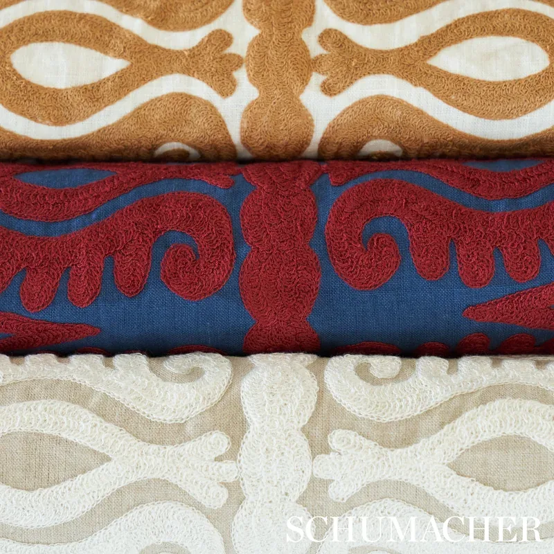 SEEMA EMBROIDERY Fabric – IVORY ON NATURAL | Schumacher | Wa SEEMA EMBROIDERY fabric IVORY ON NATURAL color by Schumacher