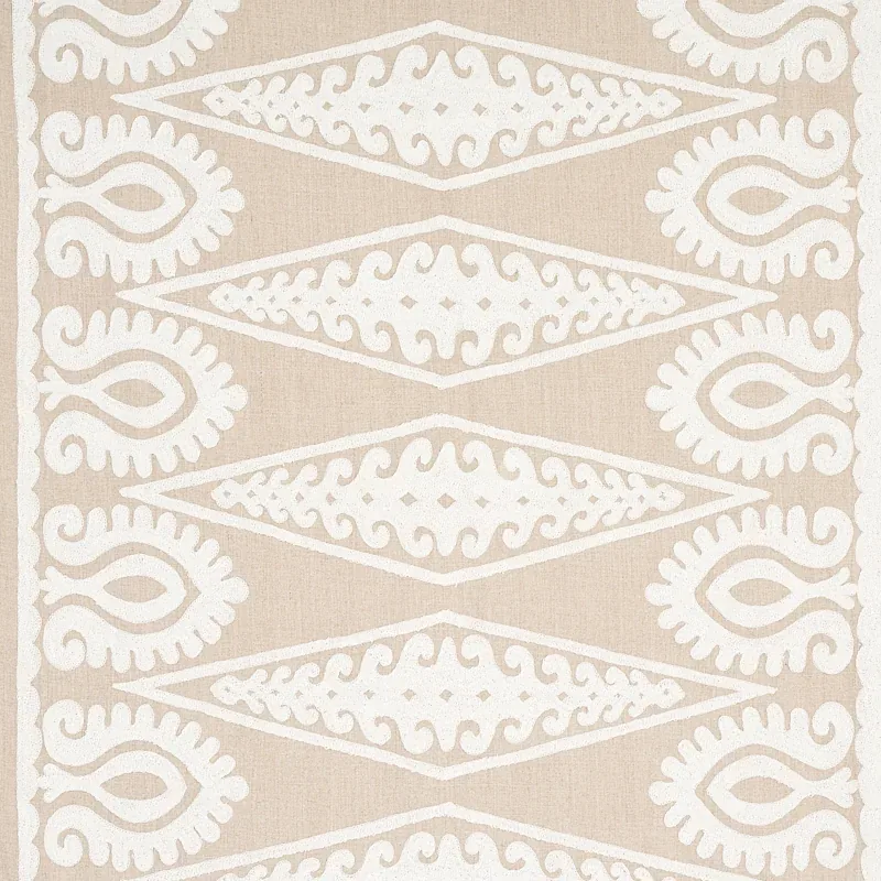 SEEMA EMBROIDERY fabric IVORY ON NATURAL color by Schumacher