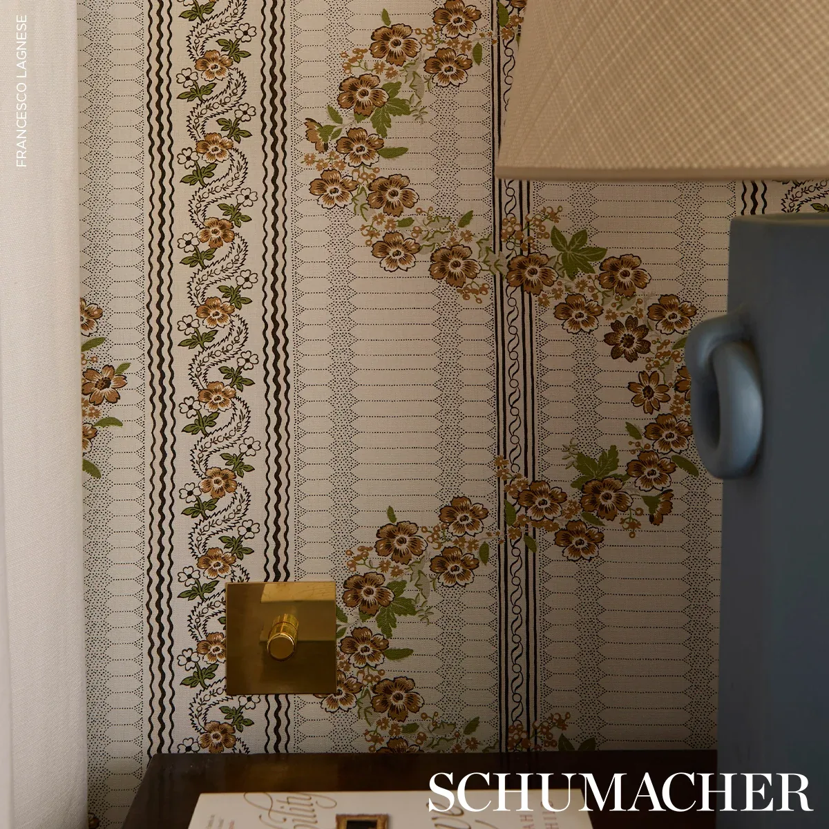 SERENA GARLAND Fabric – OCHRE | Schumacher | Wallpaper Twins SERENA GARLAND fabric OCHRE color by Schumacher