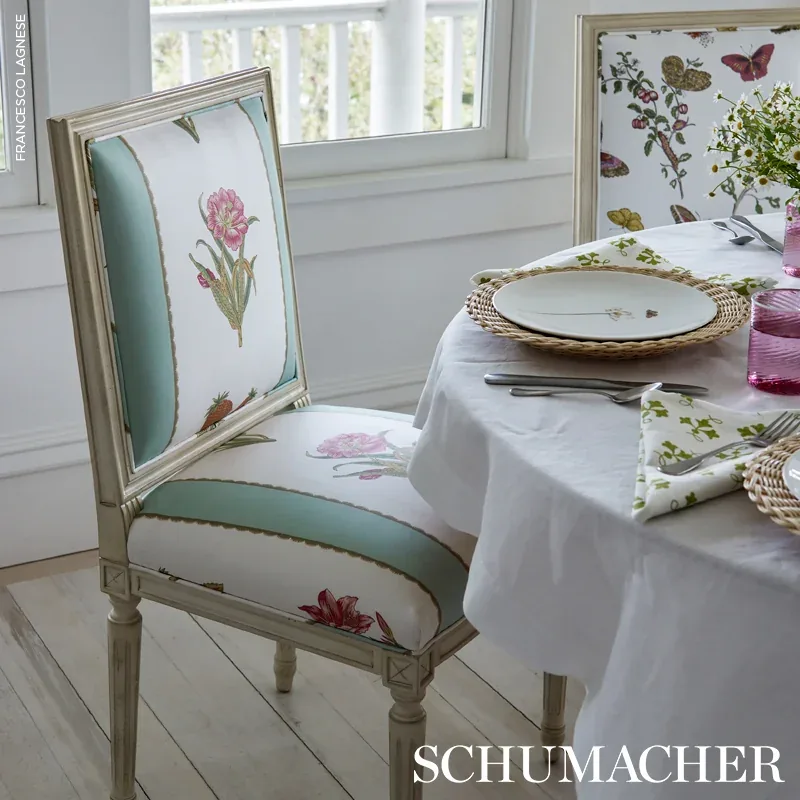 SERVILIA STRIPE fabric AQUA color by Schumacher