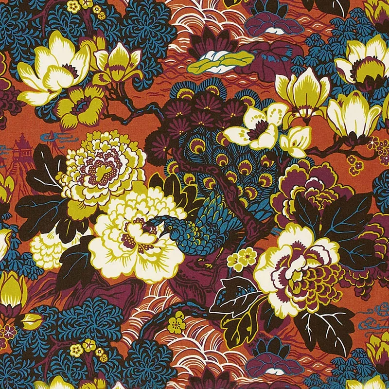 SHANGHAI PEACOCK fabric CINNABAR color by Schumacher