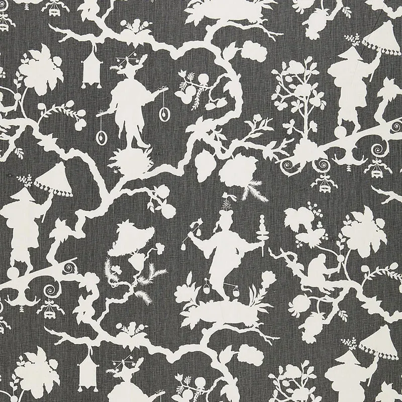 SHANTUNG SILHOUETTE PRINT fabric SMOKE color by Schumacher