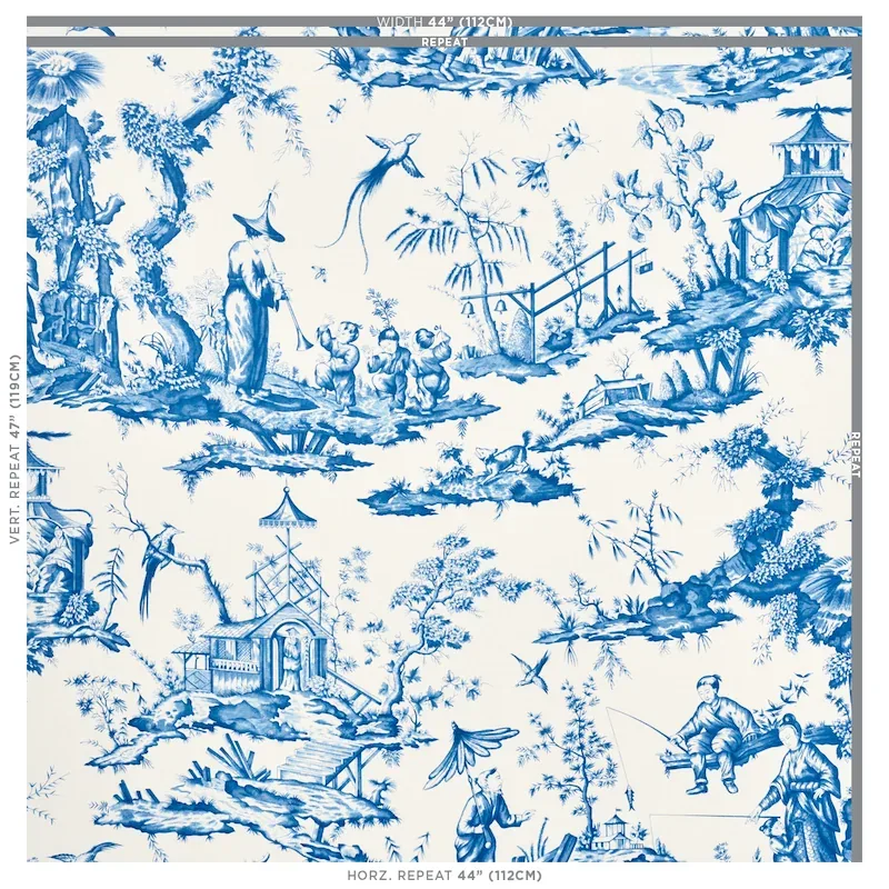 SHENGYOU TOILE Fabric – BLUE | Schumacher | Wallpaper Twins SHENGYOU TOILE fabric BLUE color by Schumacher