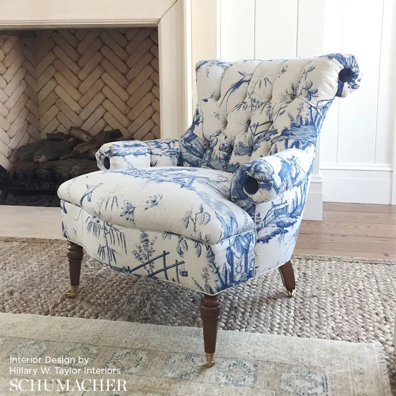 SHENGYOU TOILE Fabric – INDIGO | Schumacher | Wallpaper Twin SHENGYOU TOILE fabric INDIGO color by Schumacher