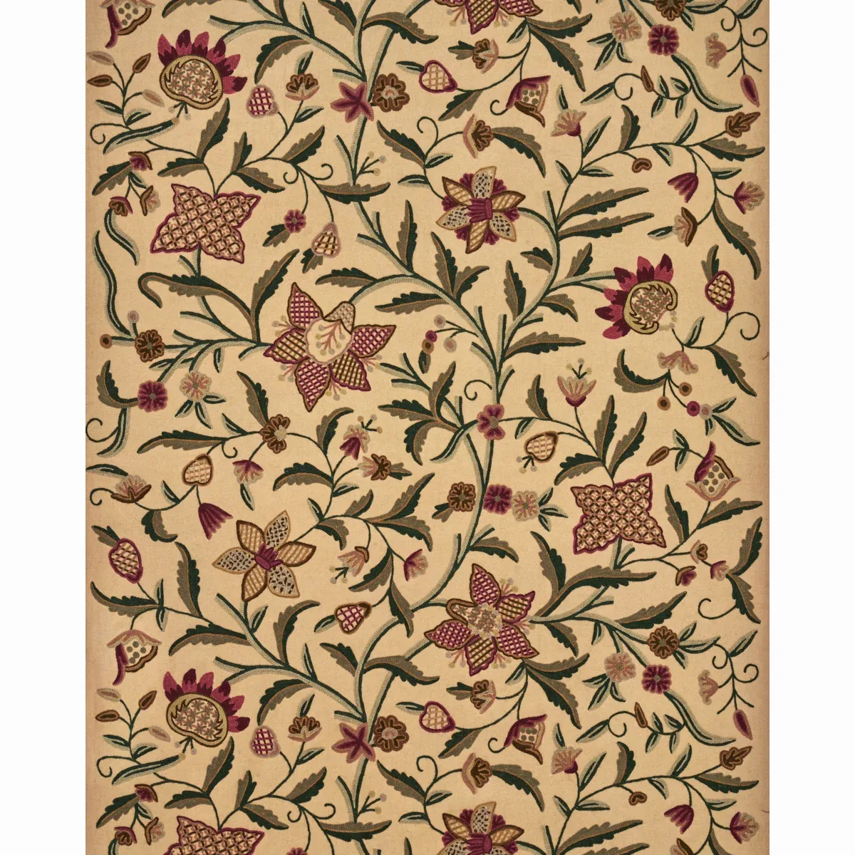 Somerset Crewel Fabric – RED/GREEN | Schumacher | Wallpaper Somerset Crewel fabric RED/GREEN color by Schumacher