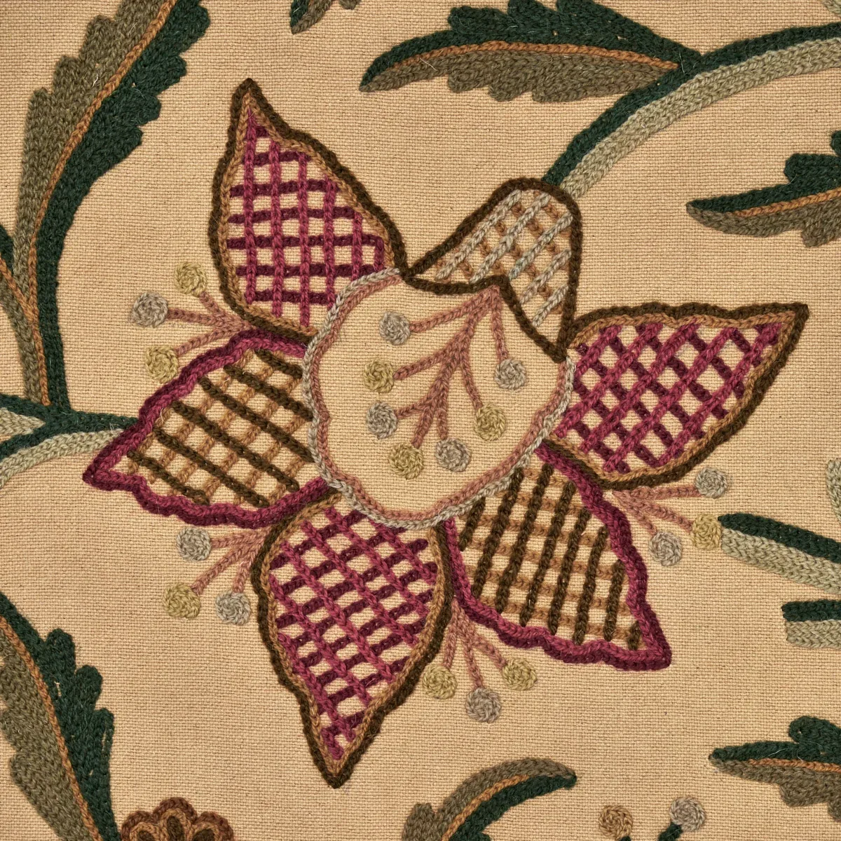 Somerset Crewel Fabric – RED/GREEN | Schumacher | Wallpaper Somerset Crewel fabric RED/GREEN color by Schumacher