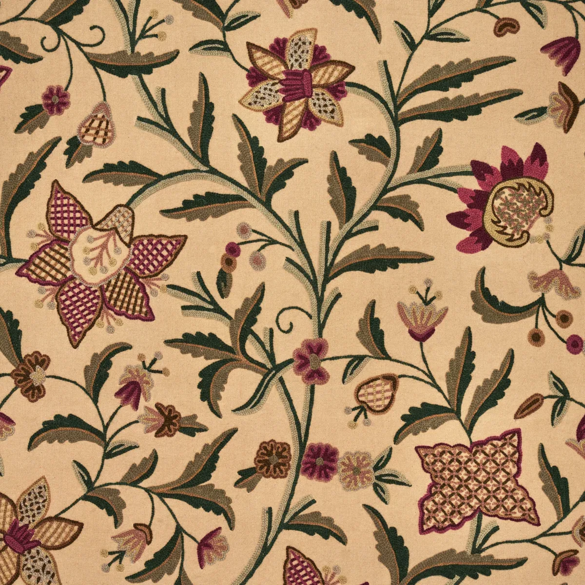 Somerset Crewel fabric RED/GREEN color by Schumacher