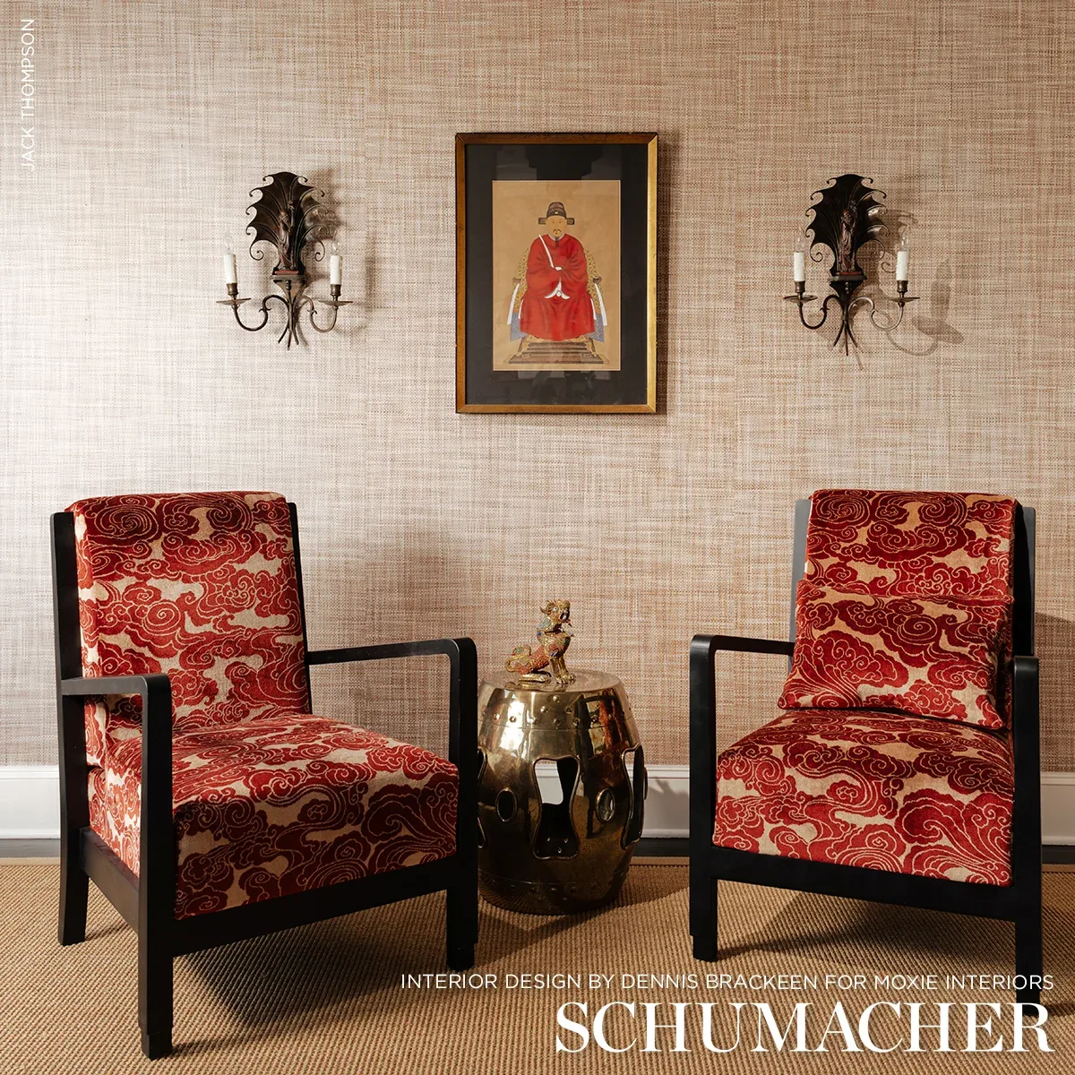 SOZAN VELVET fabric CINNABAR color by Schumacher