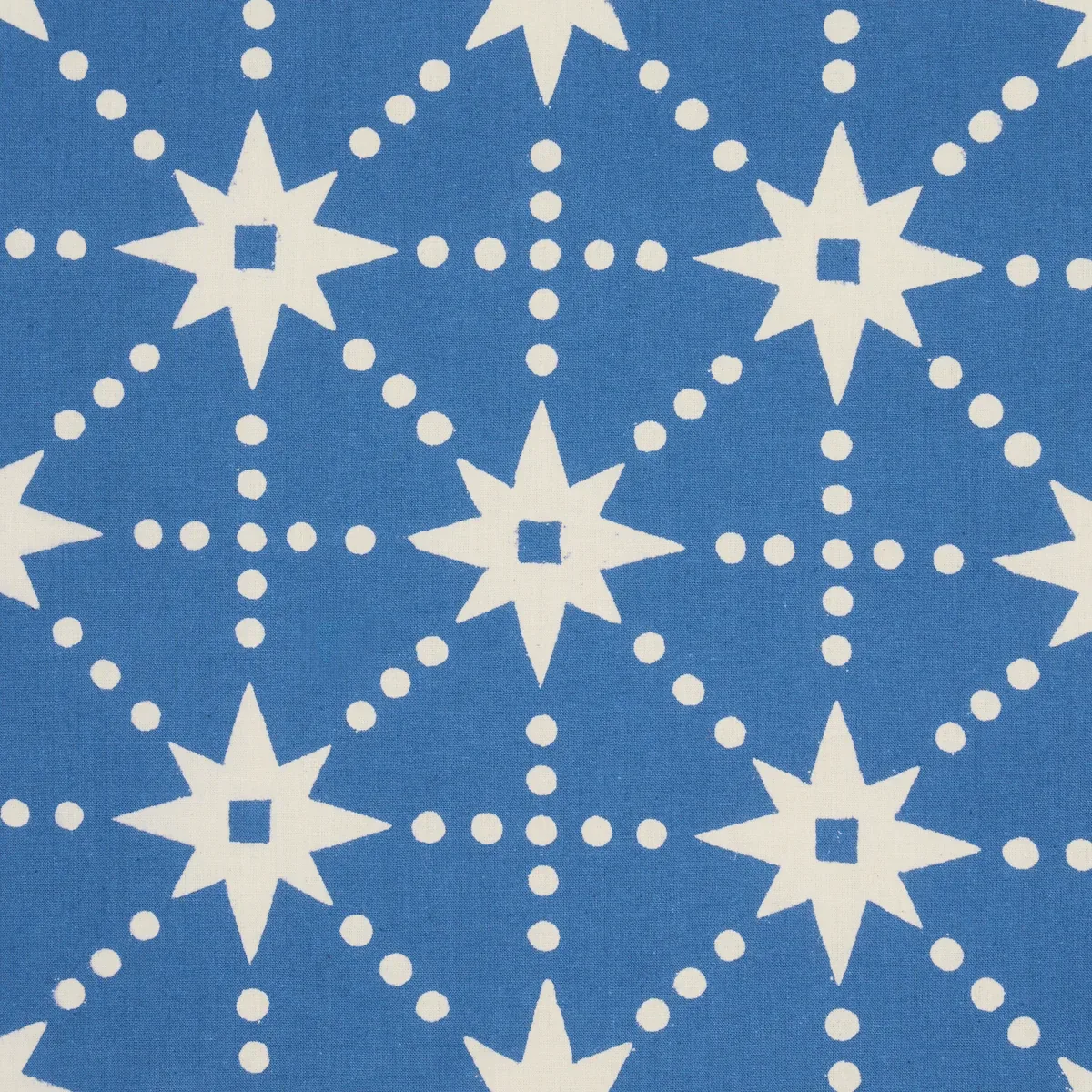 Stars Hand Block Print fabric BLUE color by Schumacher