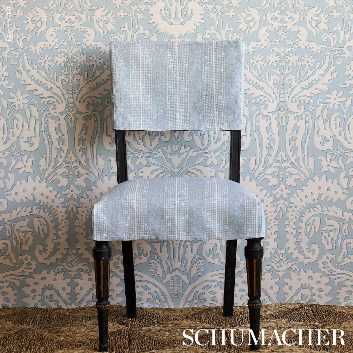 STELLA STRIPE Fabric – BLUE | Schumacher | Wallpaper Twins STELLA STRIPE fabric BLUE color by Schumacher