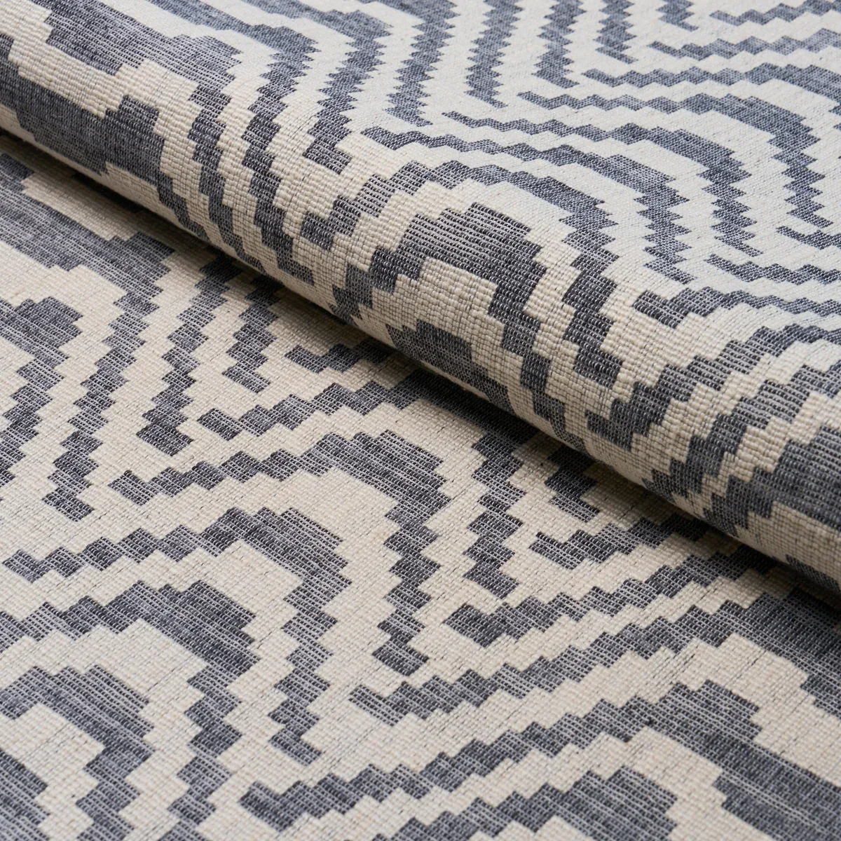 STEPPED CHEVRON Fabric – INDIGO | Schumacher | Wallpaper Twi STEPPED CHEVRON fabric INDIGO color by Schumacher