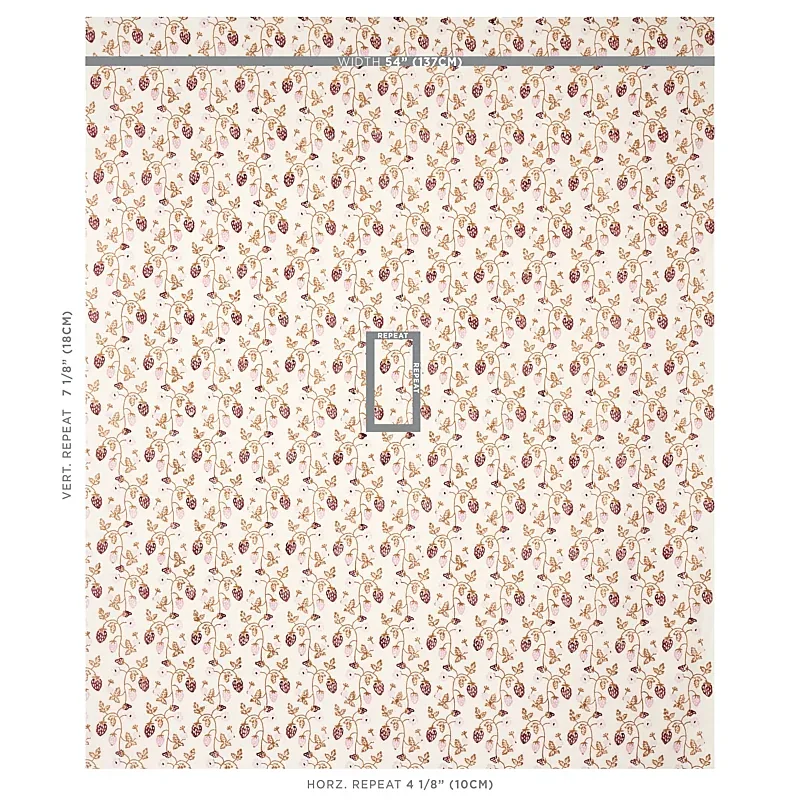 Strawberry Hand Block Print Fabric – COPPER | Schumacher | W Strawberry Hand Block Print fabric COPPER color by Schumacher
