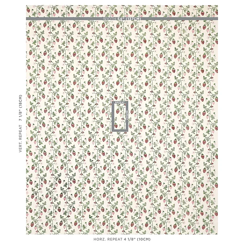 Strawberry Hand Block Print fabric GRASS color by Schumacher