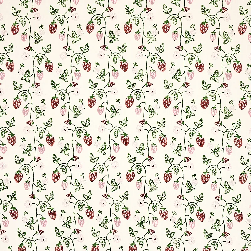 Strawberry Hand Block Print fabric GRASS color by Schumacher