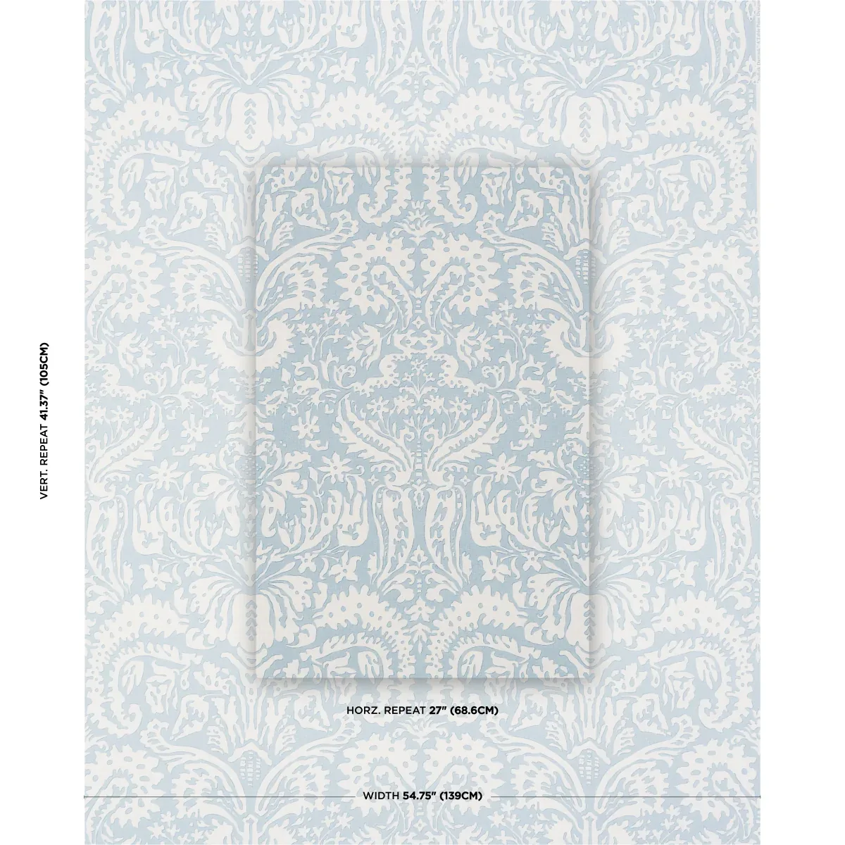 SUFFOLK DAMASK fabric BLUE color by Schumacher