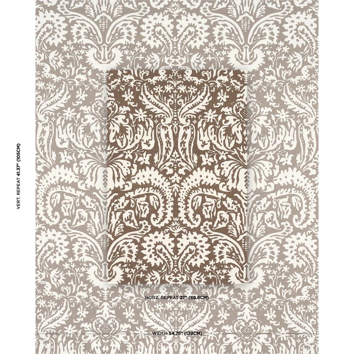 SUFFOLK DAMASK fabric BROWN color by Schumacher