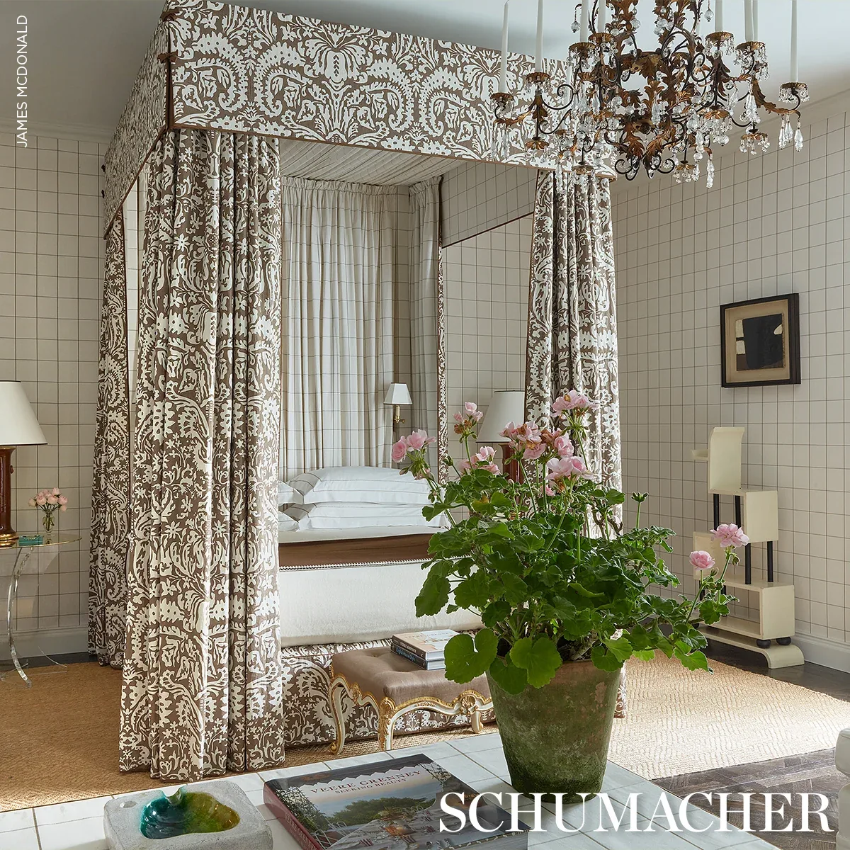 SUFFOLK DAMASK fabric BROWN color by Schumacher